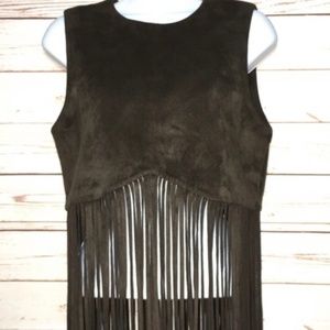 Hot & Delicious Dark Brown Suede Fringe Crop Top